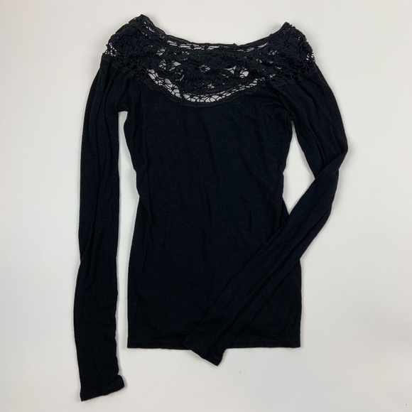 Jessica Simpson T Shirt Womens XS Long Sleeve Tie Back Black - Picture 1 of 7